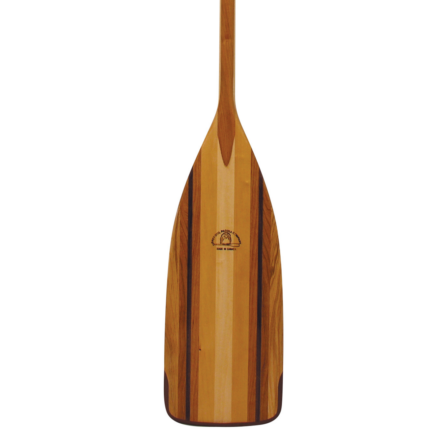 Wooden paddle with a logo on a white background
