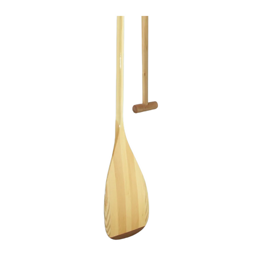 Pueo 10-degree canoe paddle with 7-ply curved cambered blade, maple grip, and lightweight bent shaft for distance paddling